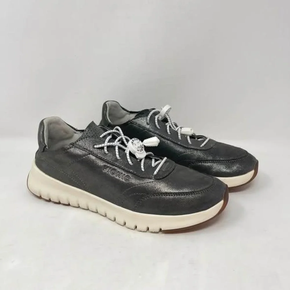 Vionic Uptown Leather Loafer Sneakers Gray Metallic Women 8 Orthotic Support